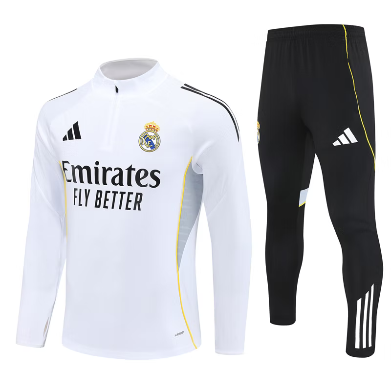 Real Madrid 1/4 Zip Kids Tracksuits 25/26 Wit
