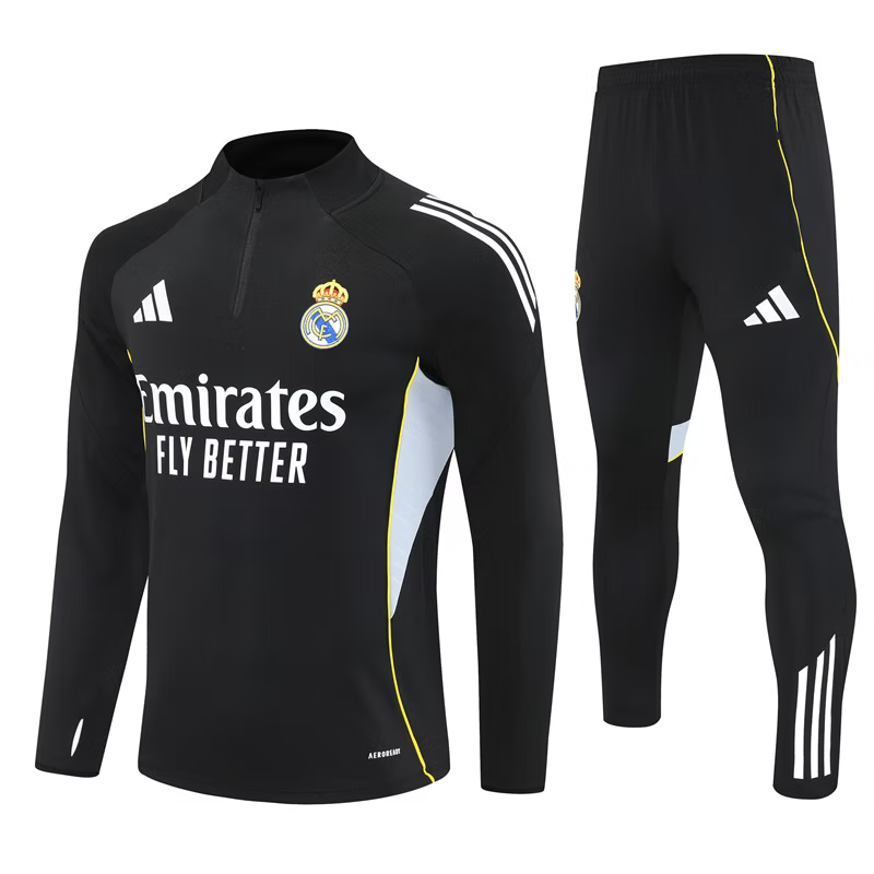 Real Madrid 1/4 Zip Kids Tracksuits 25/26 Zwart