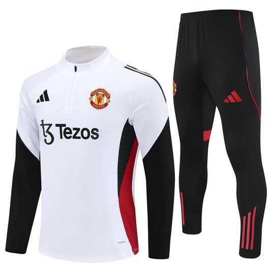 Man United 1/4 Zip Kids Tracksuits 25/26 Wit