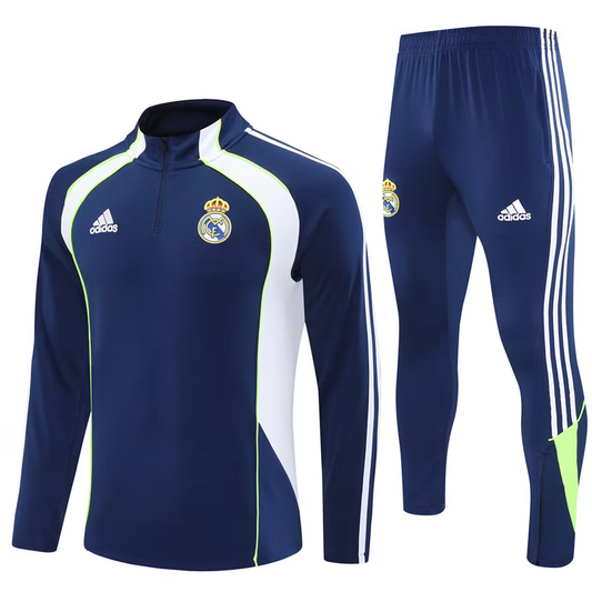 Real Madrid 1/4 Zip Kids Tracksuits 25/26 Donkerblauw