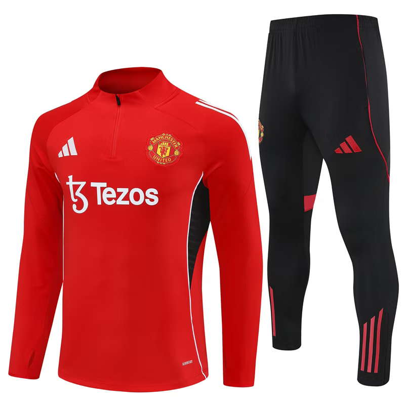 Man United 1/4 Zip Kids Tracksuits 25/26 Rood