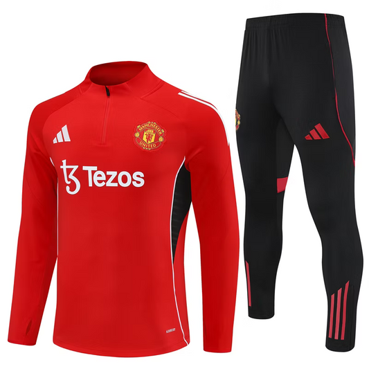 Man United 1/4 Zip Kids Tracksuits 25/26 Rood