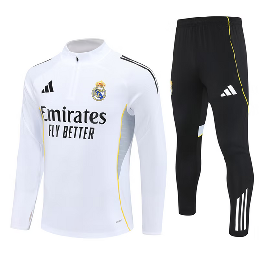 Real Madrid 1/4 Zip Kids Tracksuits 25/26 Wit