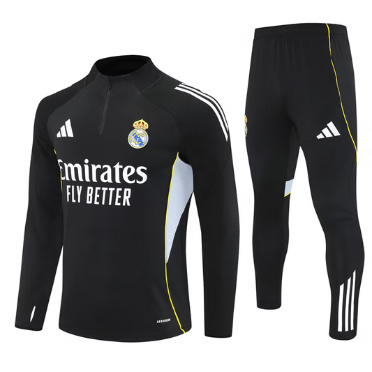 Real Madrid 1/4 Zip Kids Tracksuits 25/26 Zwart