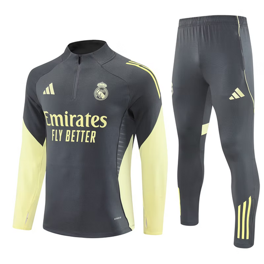 Real Madrid 1/4 Zip Kids Tracksuits 25/26 Donkergrijs